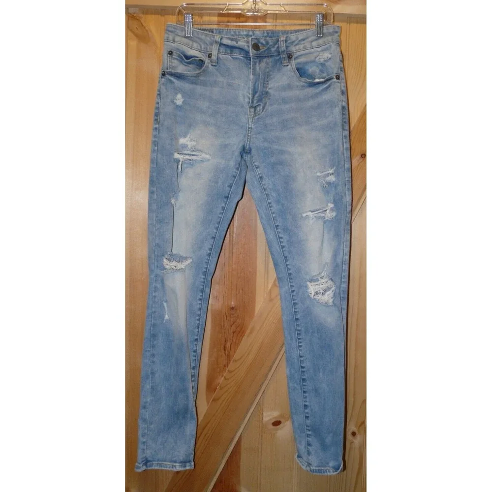 American Eagle Next Level Flex Skinny Blue Jeans Mens 31 x 30 Distressed - Picture 2 of 11